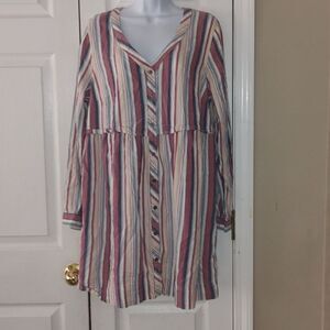 True Craft striped soft button down Cotton Dress Sz OX